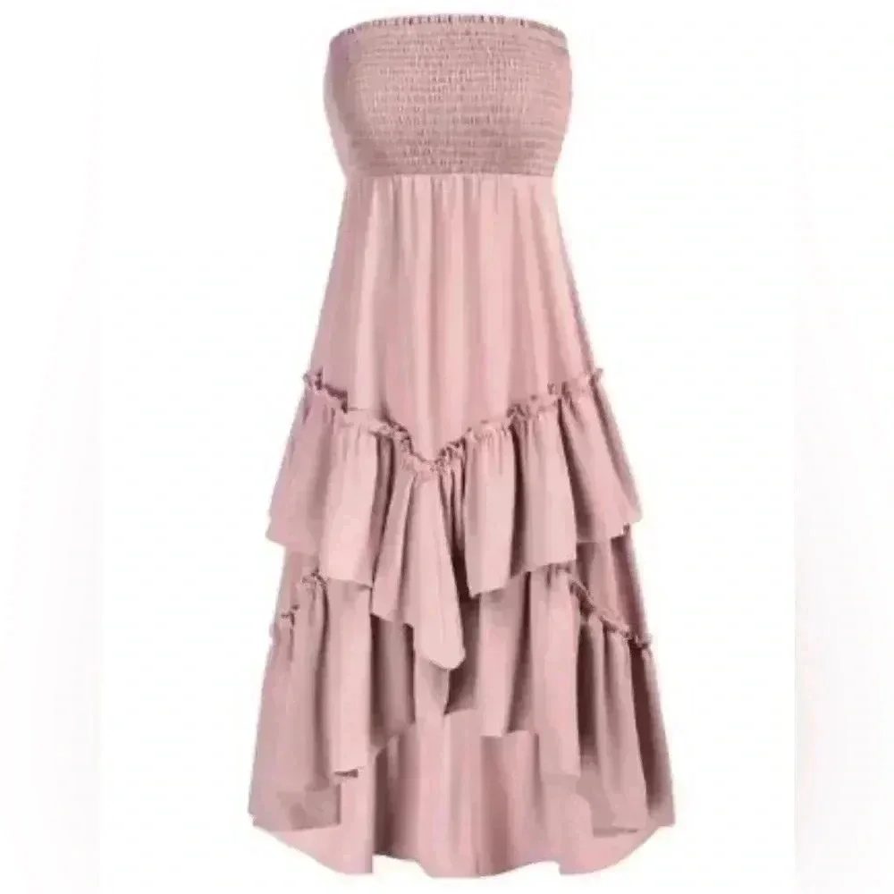 grace karin pink dress GRACE KARIN Spring Maxi Beach Dresse Sleeveless Casual Tiered Boho Pink XL NWT